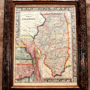 Illinois State Map Print of an 1861 Map on Parchment Paper