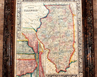 Illinois State Map Print of an 1861 Map on Parchment Paper