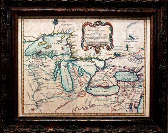 Great Lakes Map Print of a 1755 Map on Parchment Paper