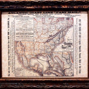 Atlantic Coast Line Railway Map Print of an 1885 Map on Parchment Paper