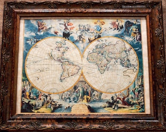 Double Hemisphere World Map Print of a 1683 Map on Parchment Paper