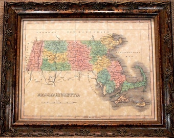 Massachusetts State Map Print einer 1827 Karte auf Pergamentpapier