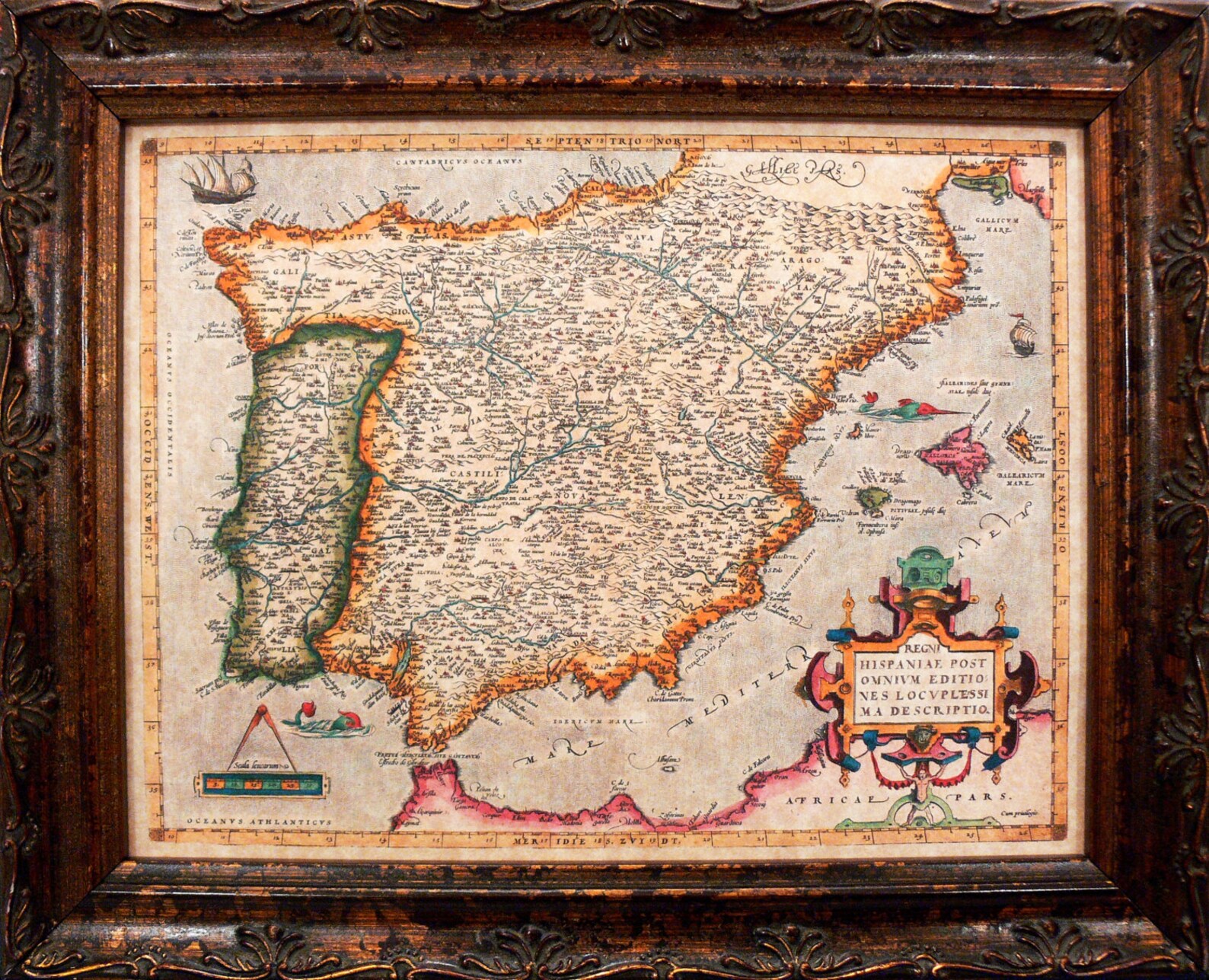 Spain and Portugal Map Print of a 1573 Map on Parchment Paper - Etsy