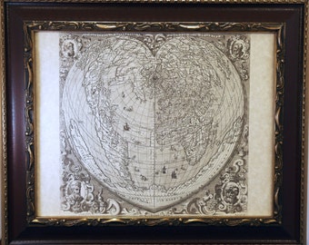 Heart Shaped World Map Print of a 1590 Map on Parchment Paper