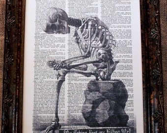 A Page in Time Design Skeleton Art Print on Dictionary Book Page
