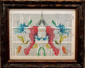 Impresión del arte de Rorschach Ink Blot 10 en la página de libro Diccionario