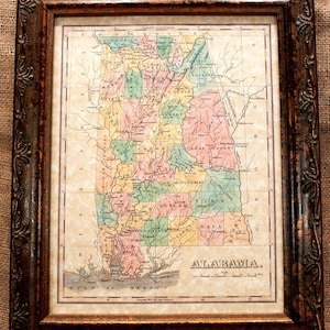 Alabama State Map Print of an 1827 Map on Parchment Paper