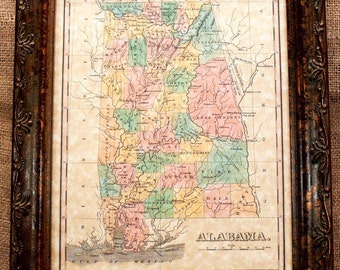 Alabama stato mappa stampa di una mappa del 1827 su carta pergamena