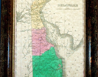 Delaware State Map Print of an 1827 Map on Parchment Paper