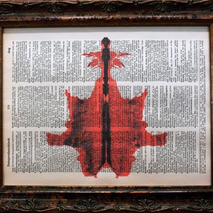 Rorschach Ink Blot 6 in Red Art Print on Dictionary Book Page