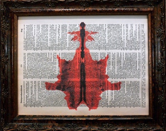 Rorschach Ink Blot 6 in Red Art Print on Dictionary Book Page