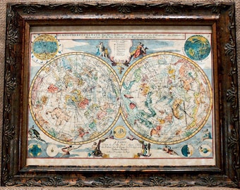 Celestial Spheres Map Print of a 1705 Map on Parchment Paper