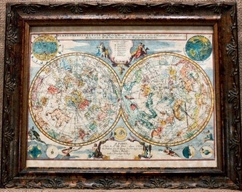 Celestial Spheres Map Print of a 1705 Map on Parchment Paper