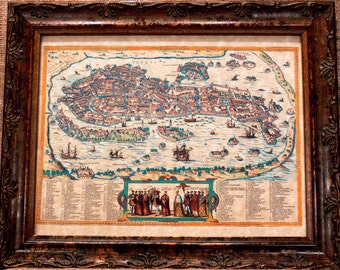 City of Venice Aerial View Map Print of a 1610 Map on Parchment Paper