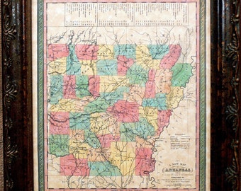 Arkansas State Map Print of an 1853 Map on Parchment Paper