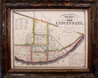 City of Cincinnati Map Print of an 1841 Map on Parchment Paper