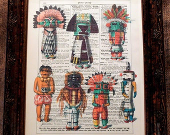 Native American Kachina Dolls Art Print from 1894 on Encyclopedic Dictionary Book Page from 1896