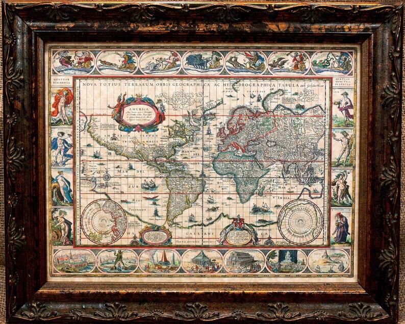 world map print of a 1606 map on parchment paper etsy