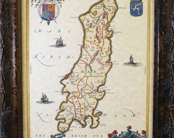 Isle of Man Map Print of a 1665 Map on Parchment Paper