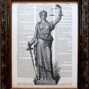 Lady Justice Statue Art Print on Dictionary Book Page