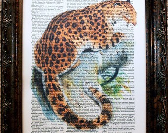 North China Leopard Art Print from 1862 on Vintage Dictionary Book Page