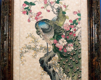 Japanese Peacock Art from 1899 Art Print on Parchment Paper