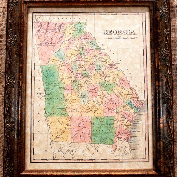 Georgia State Map Print of an 1827 Map on Parchment Paper