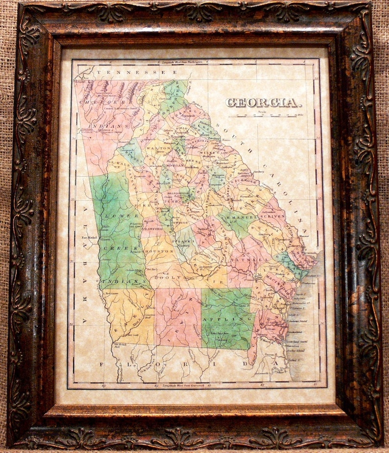 Georgia State Map Print of an 1827 Map on Parchment Paper image 1