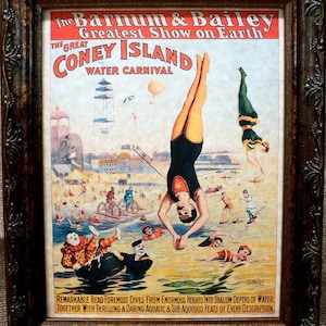 Great Coney Island Water Carnival Circus Poster from 1898 Art Print on Parchment Paper