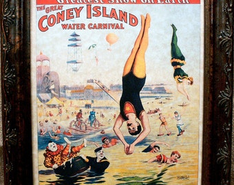 Great Coney Island Water Carnival Circus Poster from 1898 Art Print on Parchment Paper