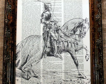 Jousting Knight on Horse Art Print on Dictionary Book Page