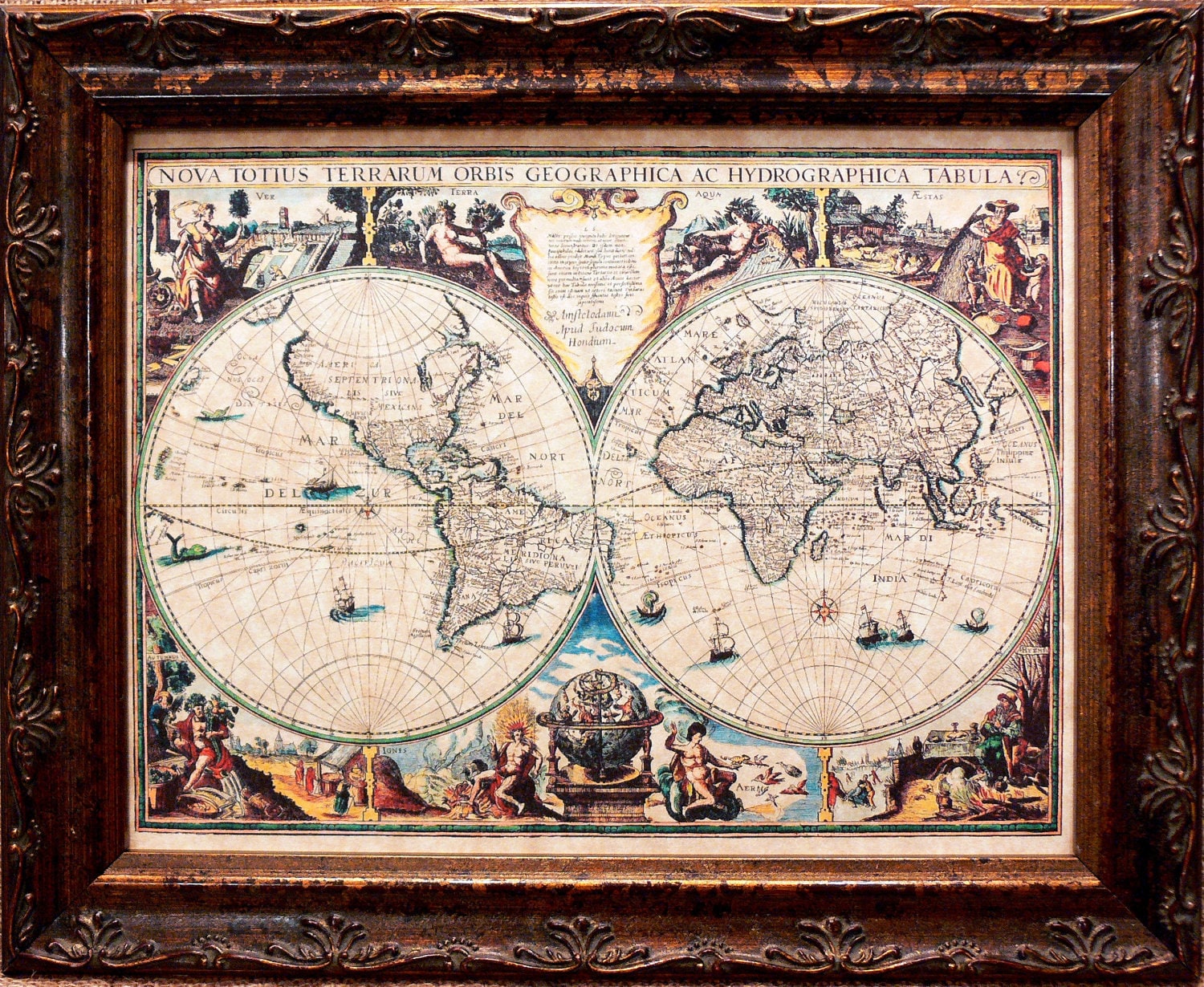 Double Hemisphere World Map Print of a 1625 Map on Parchment Etsy