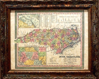 North Carolina State Map Print of an 1850 Map on Parchment Paper