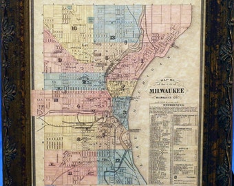 Ville de Milwaukee carte d'impression d'une carte de 1877 sur papier parchemin