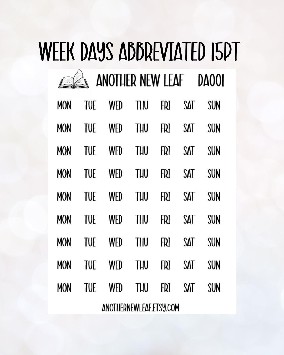 Week Thu Weekday Planner Stickers: Bullet Journal | Mon Tue Wed Thu Fri Sat Sun ...