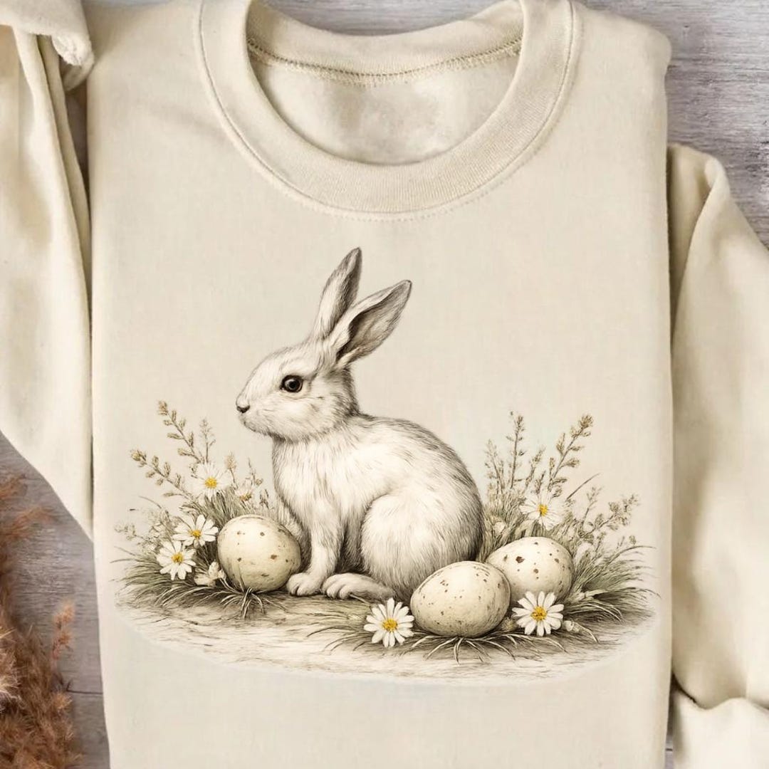 Vintage Easter Bunny PNG Transparent Background, Rabbit With Eggs and ...