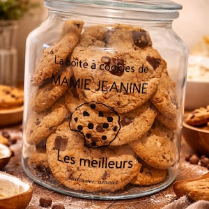 Bocal à cookies personnalisé en verre et bambou - Boîte à biscuits - cadeau personnalisé élégant - décoration cuisine raffinée - cadeau mami