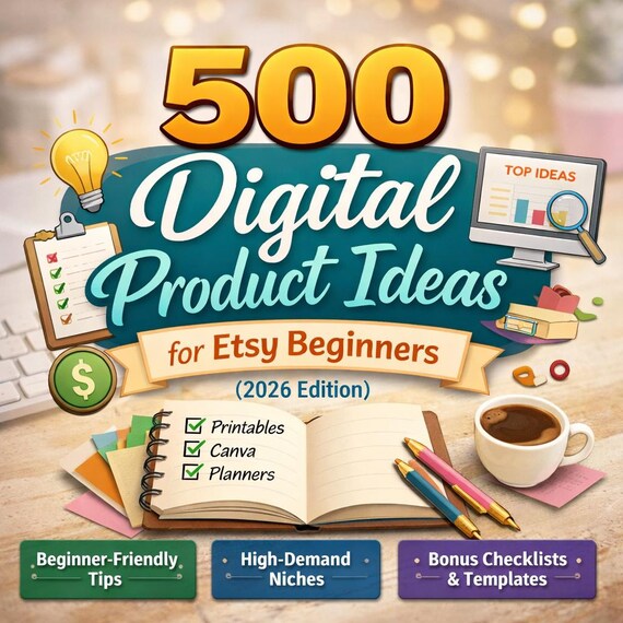 500 Digital Product Ideas for Etsy Beginners | Printable Business Idea Vault PDF