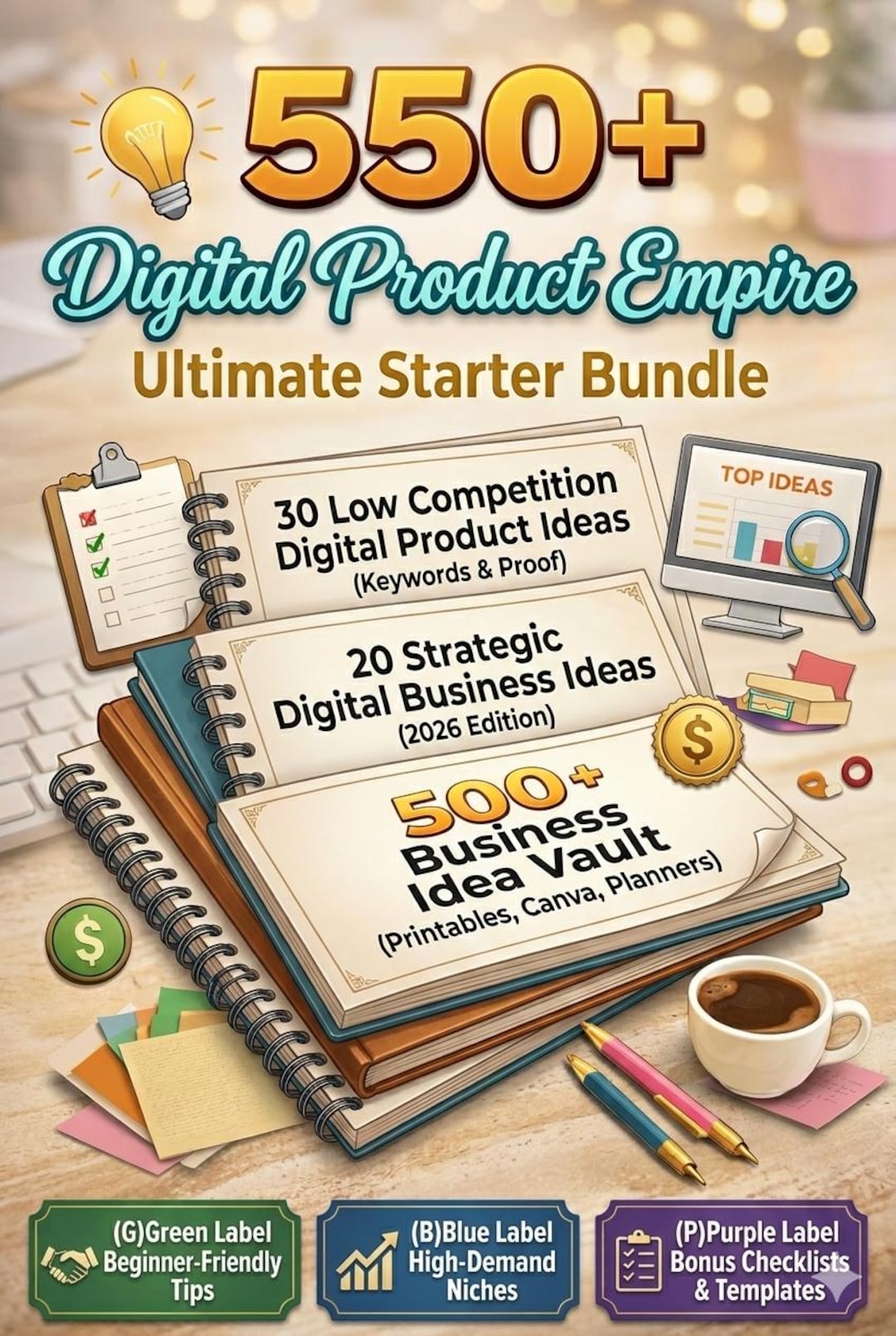 550+ Digital Product Ideas Bundle: Low Competition Niches, 2026 Trends ...
