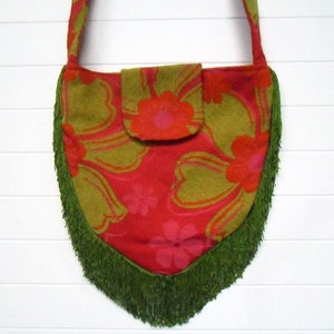 Hippie Bag Purse with Lime Green and Pink Chenille and Lime Green Fringe image 3