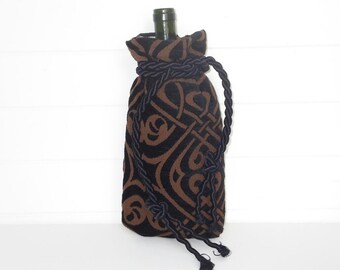 Gothic Bohemian Wine Bag Gift Bag Black Cut Chenille