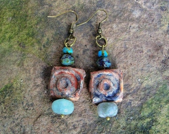 Rustic Boho Clay and Czech Bead Earrings