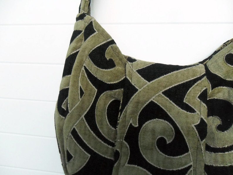 Gothic Bohemian Bag Purse Black and Taupe Cut Velvet image 2