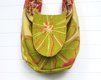 Hippie Bag Purse Lime Green Floral Chenille