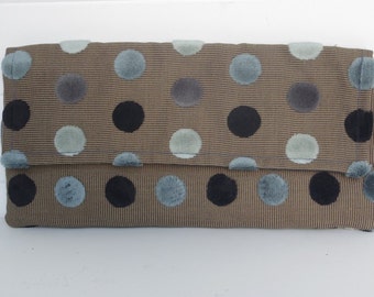 Handmade Clutch Clutches Bag Blue Polka Dot Velvet