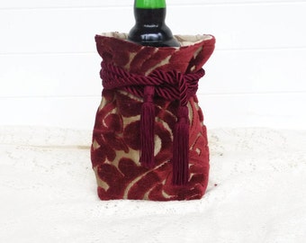 Wine Bag Gift Bag Burgundy Cut Velvet