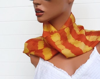 Hand Dyed Silk Scarf Orange Yellow Gold