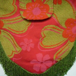 Hippie Bag Purse with Lime Green and Pink Chenille and Lime Green Fringe image 2