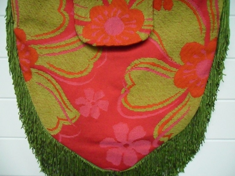 Hippie Bag Purse with Lime Green and Pink Chenille and Lime Green Fringe image 2