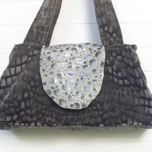 Boho Bag Purse Gray Cut Velvet and Leather Recessed Zipper image 1